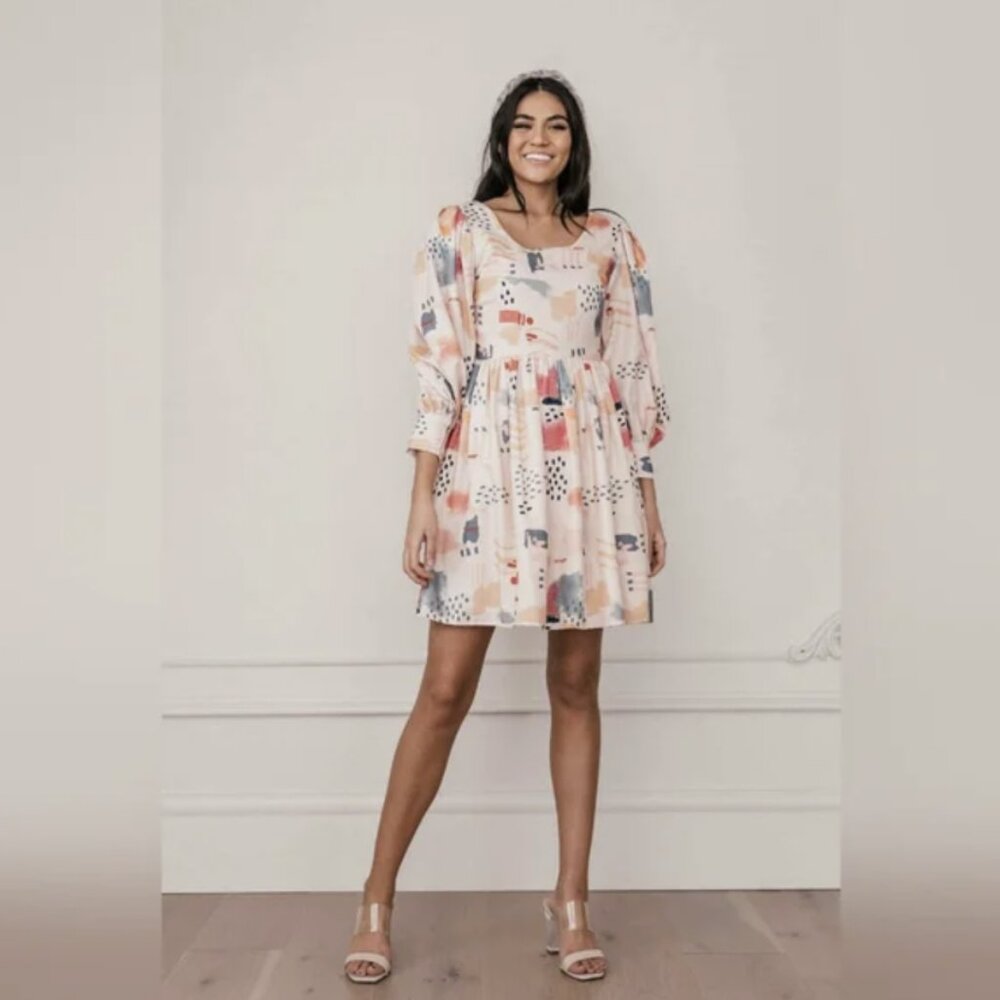 Jessakae Serene Adobo Babydoll Cuffed Long Sleeve Mini Flowy Dress Size 2XL